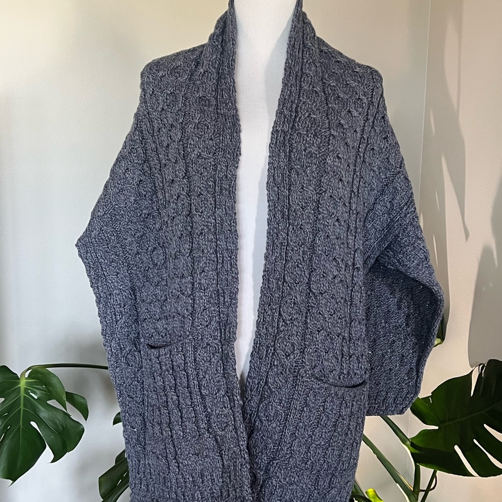 Cozy Gray Cable Knit Shawl Cardigan - Women